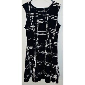 Vasna Navy Blue & White Sleeveless A-Line Dress Elastic Waist Small